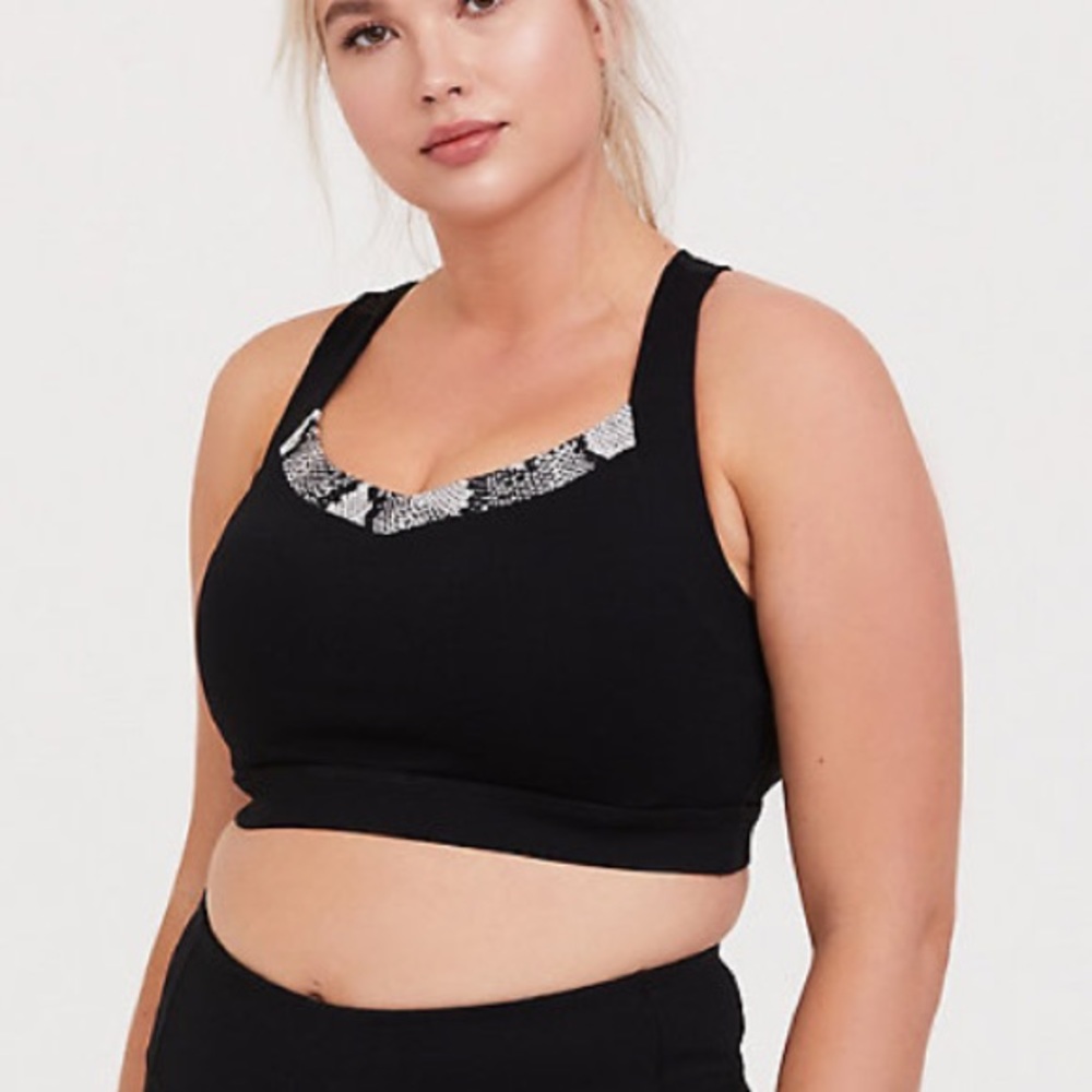 Black Snakeskin Print Inset Wicking Sports Bra